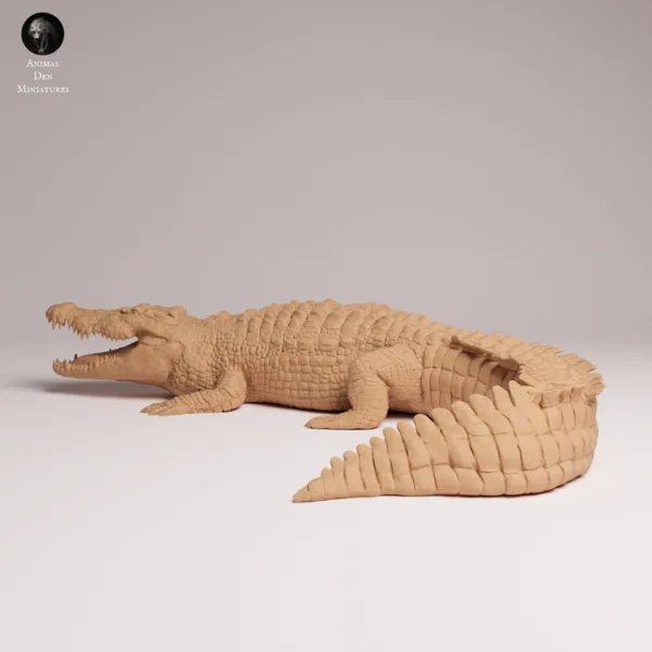miniature-crocodile-resine-profil-ecaille Miniature crocodile résine non peinte montrant les détails des plaques ostéodermiques et la texture de la peau.