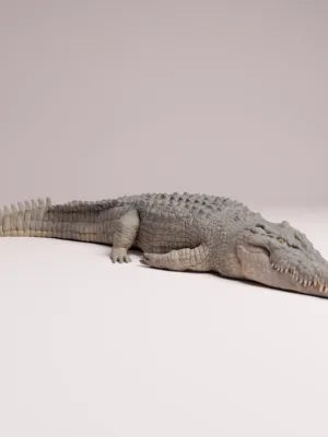 figurine-crocodile-marin-resine-3d-1-32 Figurine miniature hyper-détaillée d'un crocodile de mer couché à l'échelle 1/32, imprimée en résine grise brute.