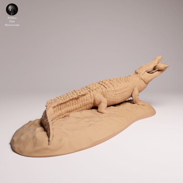 detail-machoires-crocodile-resine-3d Détail hyper-réaliste des dents et de la proie dans la gueule du crocodile marin miniature.