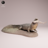 Figurine miniature 1/32 d'un crocodile de mer capturant sa proie en résine 3D grise.