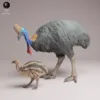 figurine-casoar-casque-oisillon-peint Exemple de mise en peinture réaliste du casoar du sud et de son oisillon pour un projet de modélisme animalier.