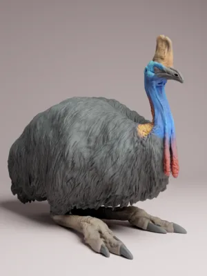figurine-casoar-casque-peinte-exemple-art Exemple de peinture sur figurine d'un casoar à casque à l'échelle 1/24 avec cou bleu électrique et caroncules rouges.
