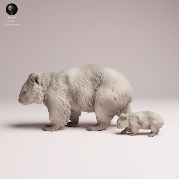 Figurines wombat en résine vue de profil à l'échelle 1/16, non peintes