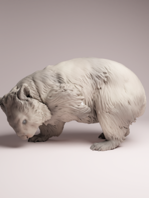 figurine-wombat-resine-3d-1-16 Figurine miniature en résine grise d'un wombat se grattant le ventre à l'échelle 1/16.