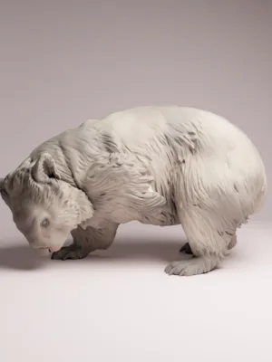figurine-wombat-resine-3d-1-16 Figurine miniature en résine grise d'un wombat se grattant le ventre à l'échelle 1/16.