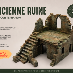 Cachette terrarium ruine à peindre en PLA gris brut, idéale pour l'aménagement vivarium.