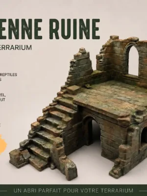 cachette-terrarium-ruine-a-peindre Cachette terrarium ruine à peindre en PLA gris brut, idéale pour l'aménagement vivarium.