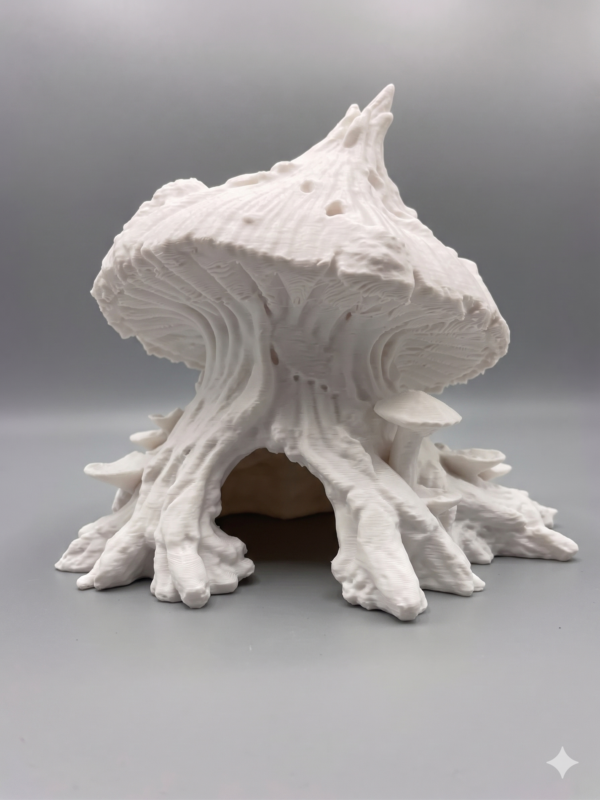 decoration-paludarium-champignon-blanc Décoration paludarium avec champignon brut à peindre vu de profil avec ses excroissances organiques.