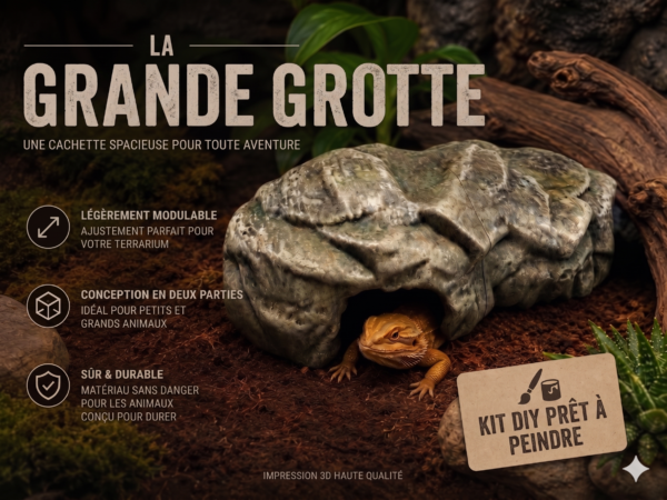 accessoire-serpent-grotte-tailles-s-m-l Comparatif des trois tailles S, M et L de l'accessoire serpent type grotte modulable en deux parties.