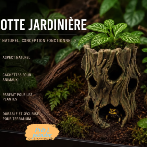 Cachette terrarium souche à peindre en PLA blanc brut pour gecko et amphibiens.