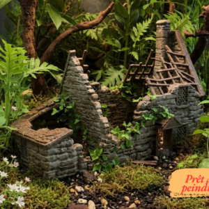 Cachette maison en ruine pour terrarium à peindre, idéale comme abri pour reptile en PLA.