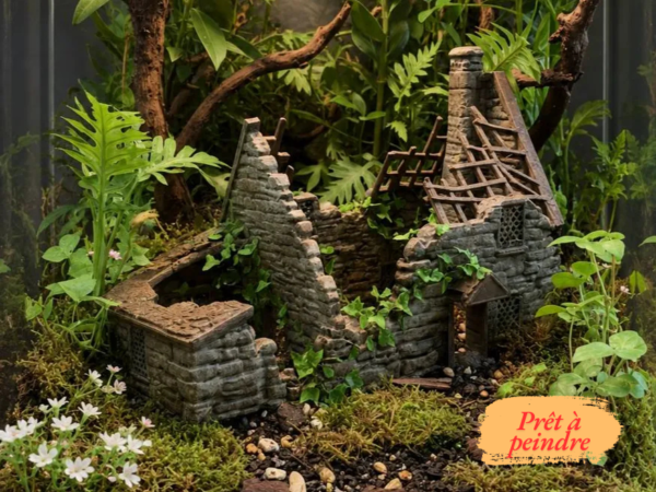 cachette-maison-ruine-terrarium-a-peindre Cachette maison en ruine pour terrarium à peindre, idéale comme abri pour reptile en PLA.