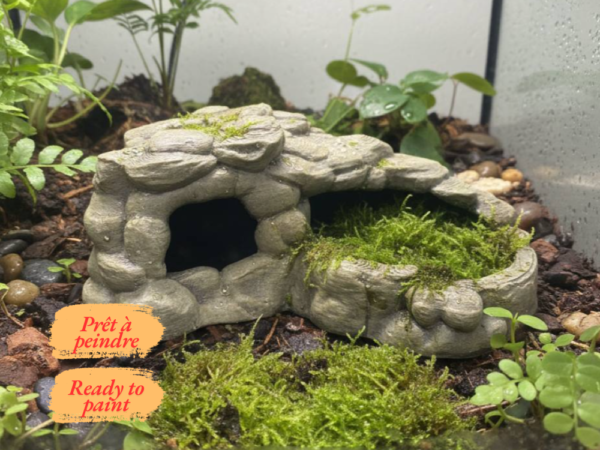 cachette-ecuelle-terrarium-reptile-peinte Cachette écuelle terrarium reptile à peindre avec finition roche naturelle et mousse.