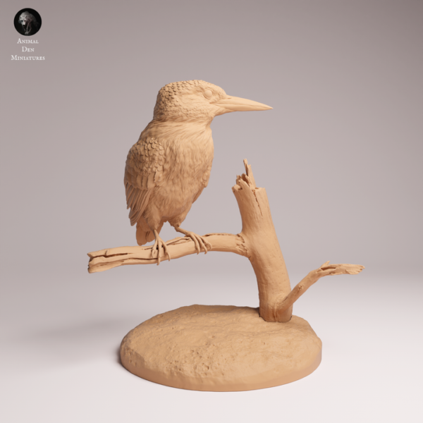 Zoom sur les détails précis du plumage et du long bec de la figurine d'oiseau de collection en impression 3D.