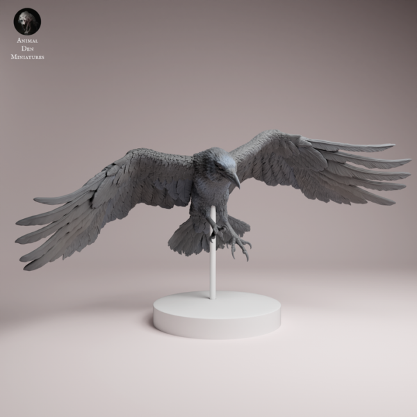 Figurine en résine à peindre d'un grand corbeau en plein vol avec ailes déployées à l'échelle un sixième.