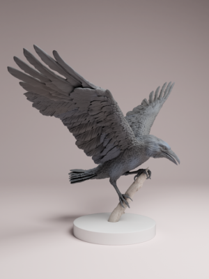 figurine-grand-corbeau-atterrissage-resine-brute Figurine de Grand Corbeau à l'atterrissage en résine brute beige à peindre à l'échelle un sixième.