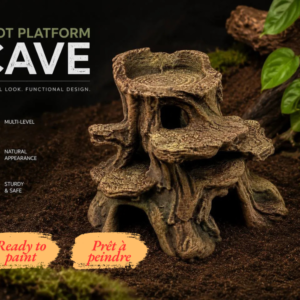 Cachette reptile Root Platform Cave sous forme de souche d'arbre brute en kit à peindre.