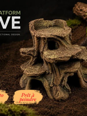 cachette-reptile-souche-arbre-kit-a-peindre Cachette reptile Root Platform Cave sous forme de souche d'arbre brute en kit à peindre.