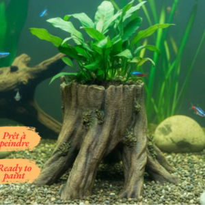 Vue de face de la décoration souche d'arbre Planter Hide en kit brut prêt à peindre pour terrarium.