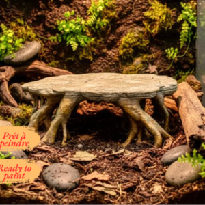 Plateforme d'observation pour terrarium en PLA brut, montrant les détails des racines et de l'écorce.