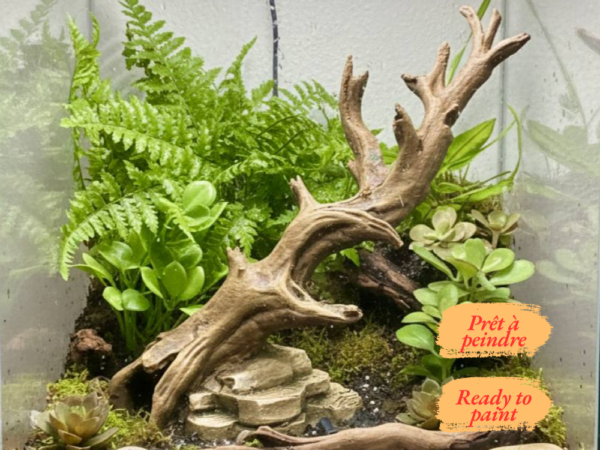 Cachette branche terrarium à peindre, un abri pour reptile et poisson avec finition écorce naturelle.