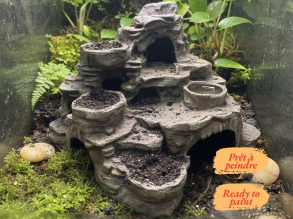 cachette-grotte-bassin-terrarium-peinte Cachette grotte et bassin terrarium aquarium à peindre, un somptueux décor rocheux multiniveaux pour vos animaux.