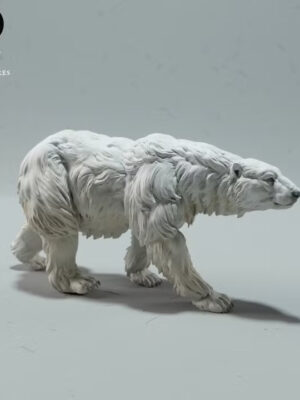 Vue avant d'une miniature ours polaire réaliste où l'on distingue le museau allongé et la densité du pelage.